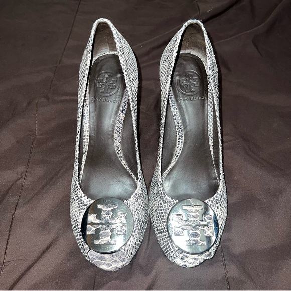 Tory Burch Heels Snake Skin Open Toe Slip On Wedge Pump Shoes Women's 8.5 - Picture 6 of 6